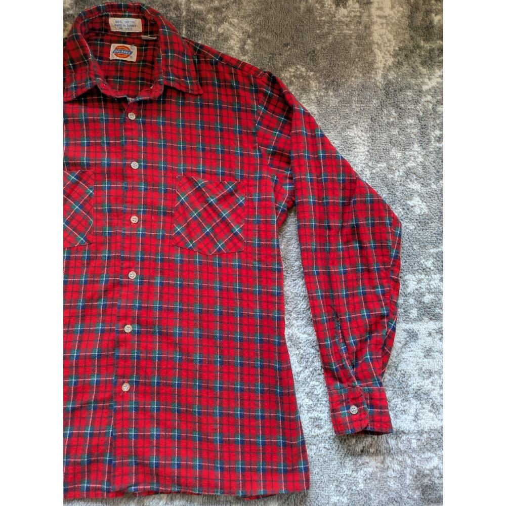 Vintage Dickies Red Flannel Shirt Lumberjack Shirt - Large, Made In Turkey - Picture 3 of 12